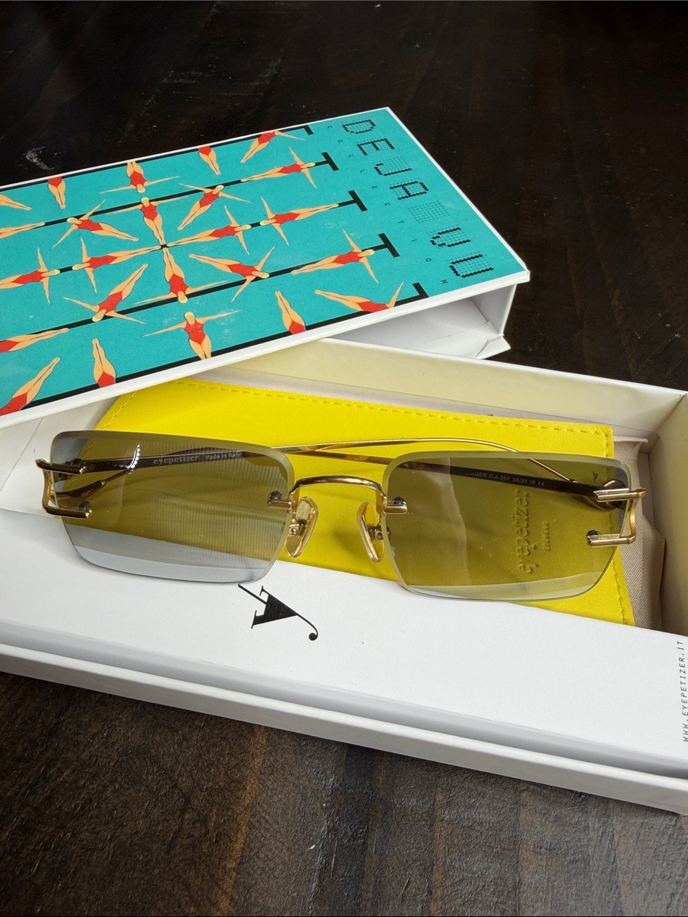 Rimless Yellow Tint Sunglasses
